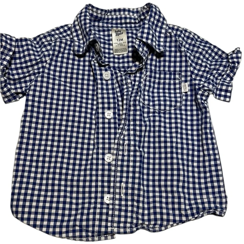 Baby B’Gosh 12 Mos Short Sleeve Button Up Blue and White Plaid